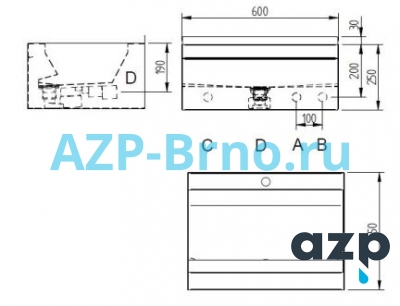 Раковина со скрытым выпуском из нержавеющей стали AUM 029 AZP Brno Чехия (фото, схема)